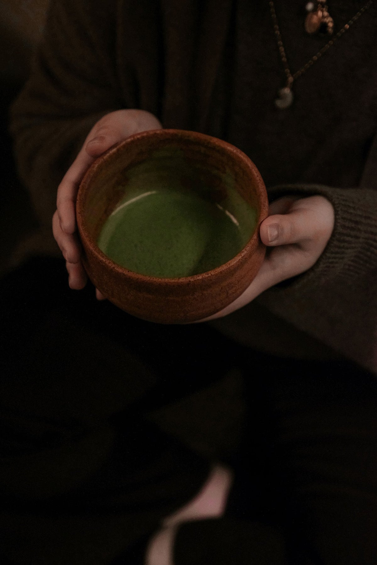 A bowl of freshly whisked usucha with a light foam on the surface.