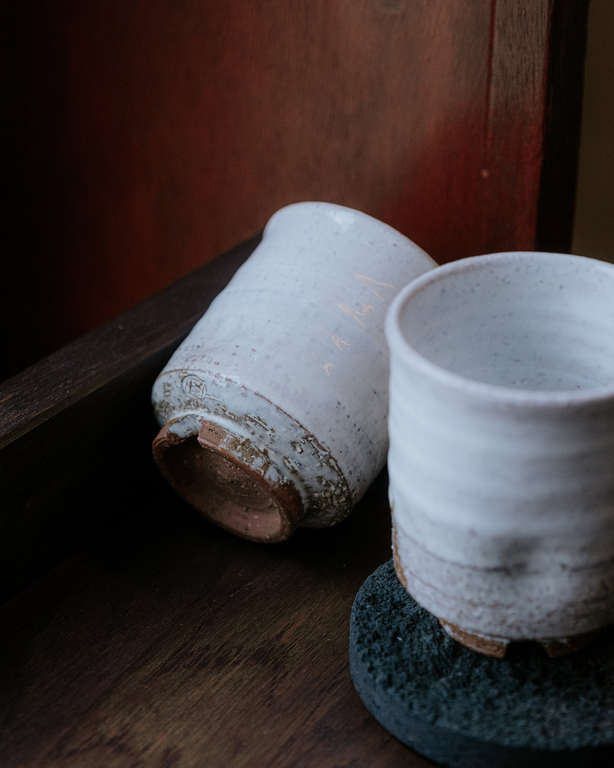 Kūkai ceramic cup, styled setting