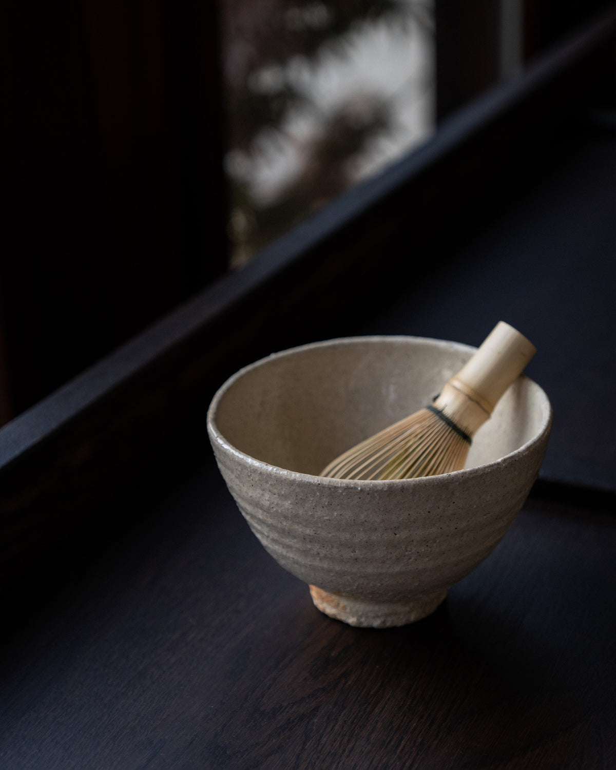 Hagi chawan by Kanzan Shinjo with bamboo whisk